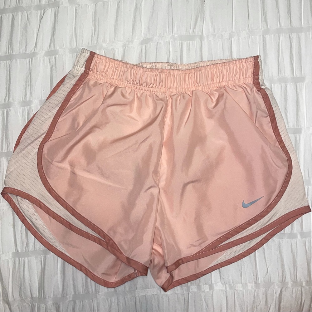 Pink and White Nike Tempo Dri-Fit Shorts